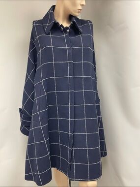 Balenciaga Navy Grid Wool Coat